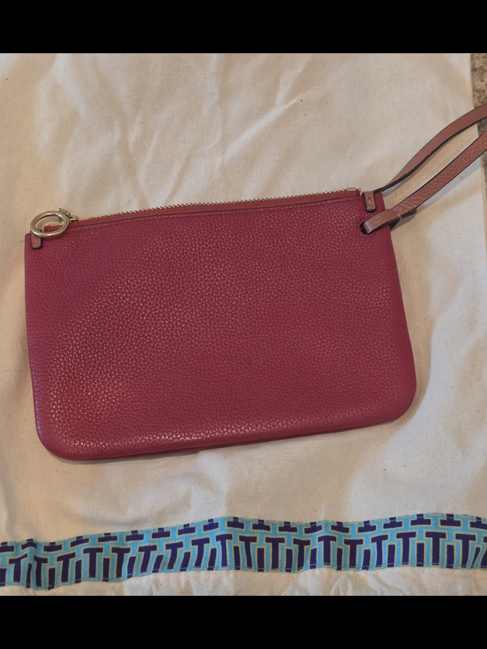Tory Burch Red Pebbled Leather Wristlet